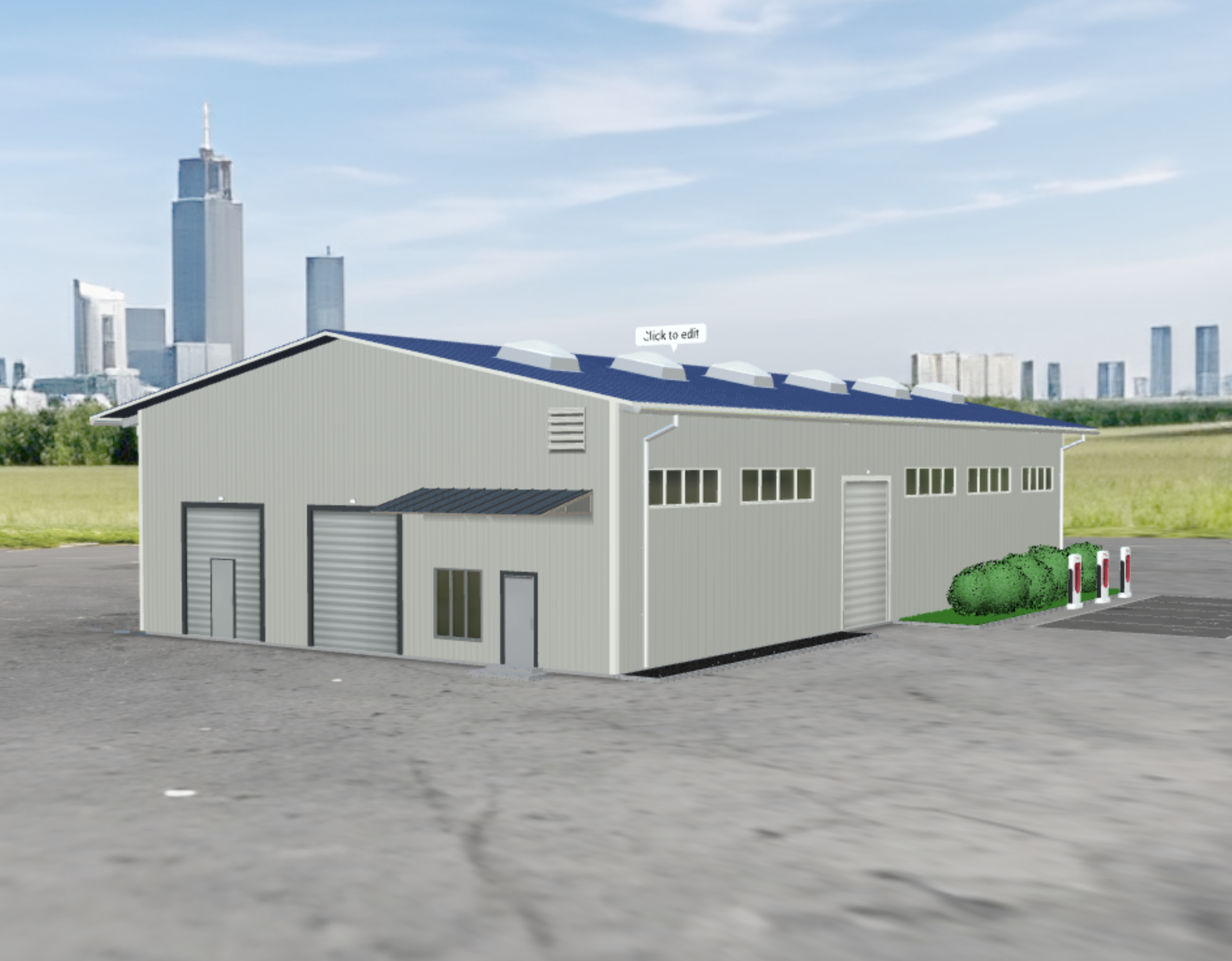 HallConfigurator 3D view of an industrial steel hall